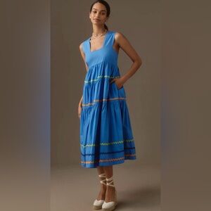 The Helena Square-Neck Tiered Midi Dress: Smocked Scallop Edition